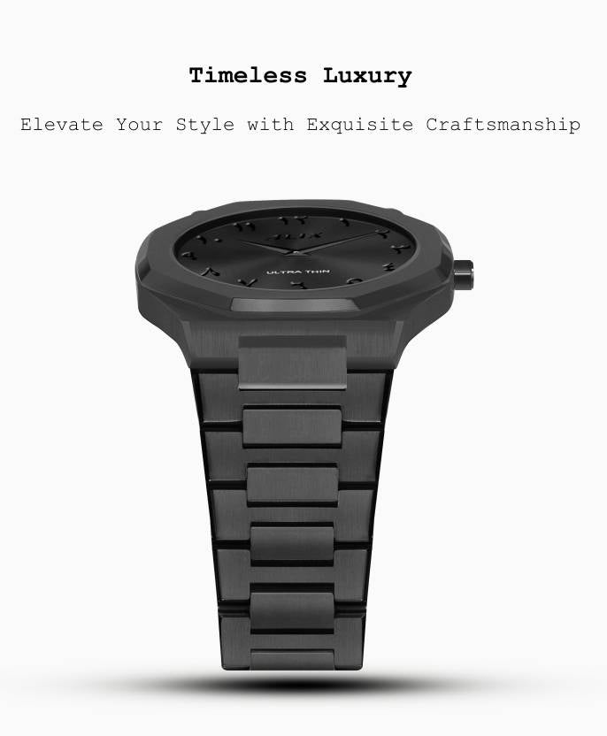 Stylish Arabic Dial Watch for Men - Black Ultra Thin Stainless Steel Analog Watch DSL