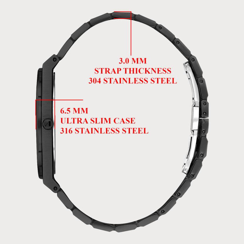 Stylish Arabic Dial Watch for Men - Black Ultra Thin Stainless Steel Analog Watch DSL