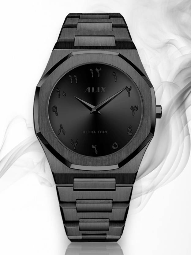 Stylish Arabic Dial Watch for Men - Black Ultra Thin Stainless Steel Analog Watch DSL