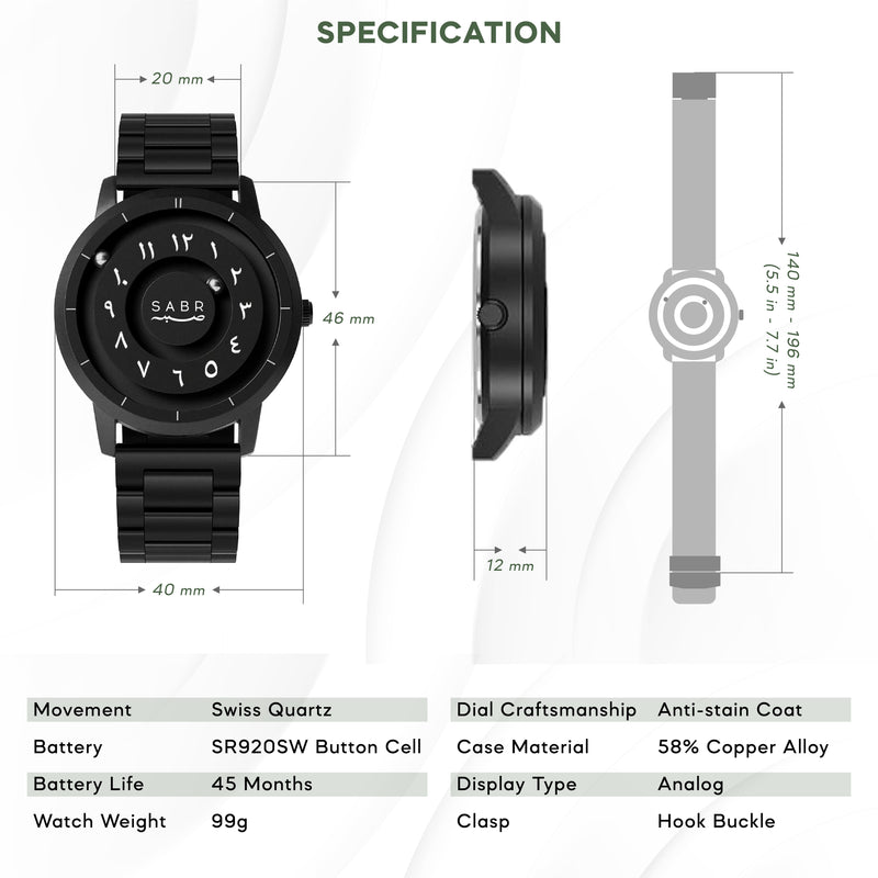 SABR Black Arabic Numeral Watch – Premium Islamic Wristwatch for Men & Women