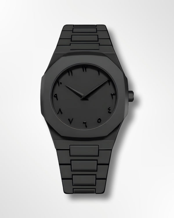 Black Arabic Dial Watch for Men - Black Ultra Thin Stainless Steel Analog Watch