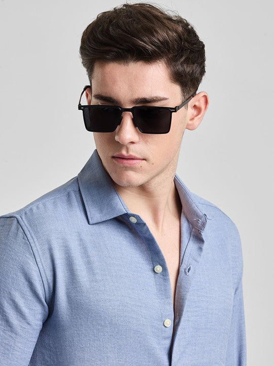 Men’s Sleek Black Rectangle Sunglasses – UV Protection & Lightweight Design