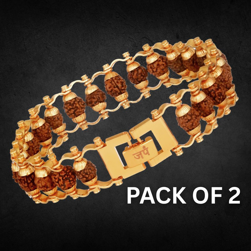 Gold Plated Essential+ Elemental Rudraksha Bracelet Combo PACK OF 2