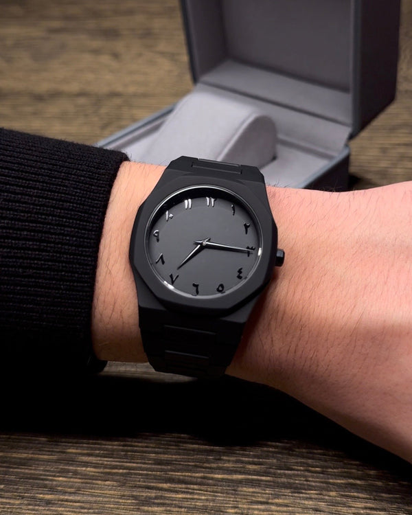 Black Arabic Dial Watch for Men - Black Ultra Thin Stainless Steel Analog Watch