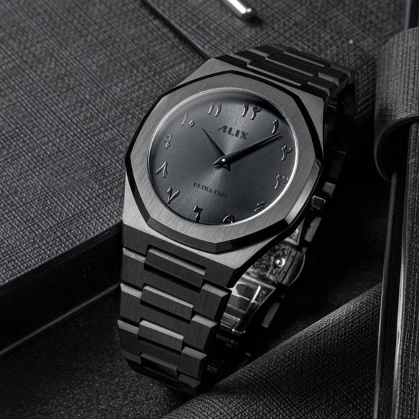 Stylish Arabic Dial Watch for Men - Black Ultra Thin Stainless Steel Analog Watch DSL