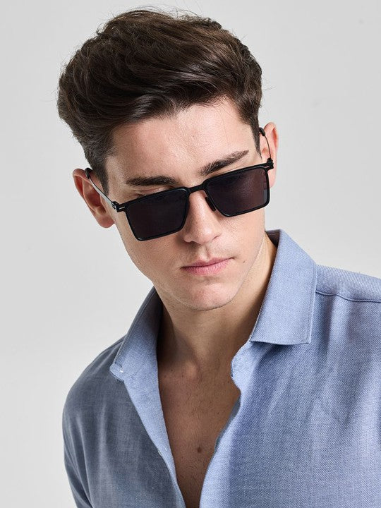 Men’s Sleek Black Rectangle Sunglasses – UV Protection & Lightweight Design