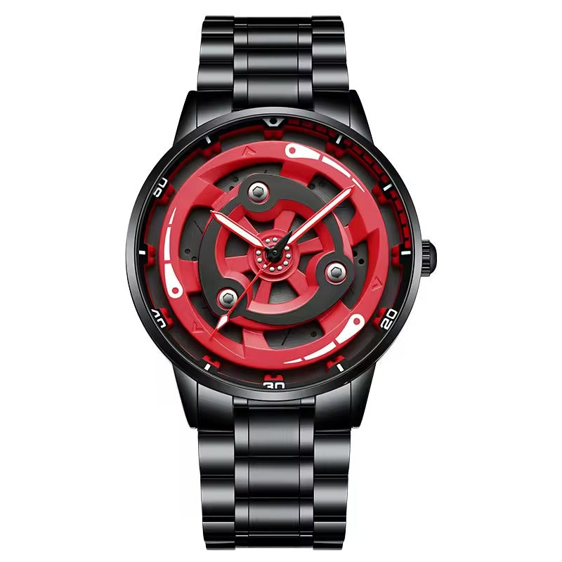 Japanese Anime-Inspired Sports Car Rim Watch – Waterproof Stainless Steel Quartz for Men