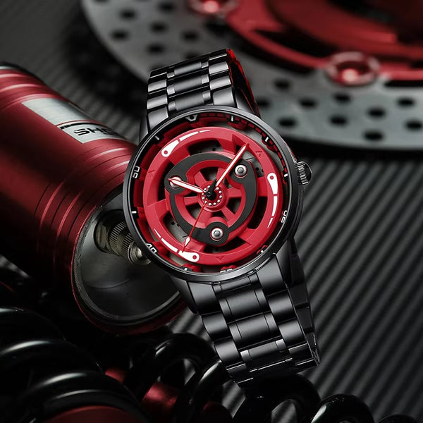 Japanese Anime-Inspired Sports Car Rim Watch – Waterproof Stainless Steel Quartz for Men
