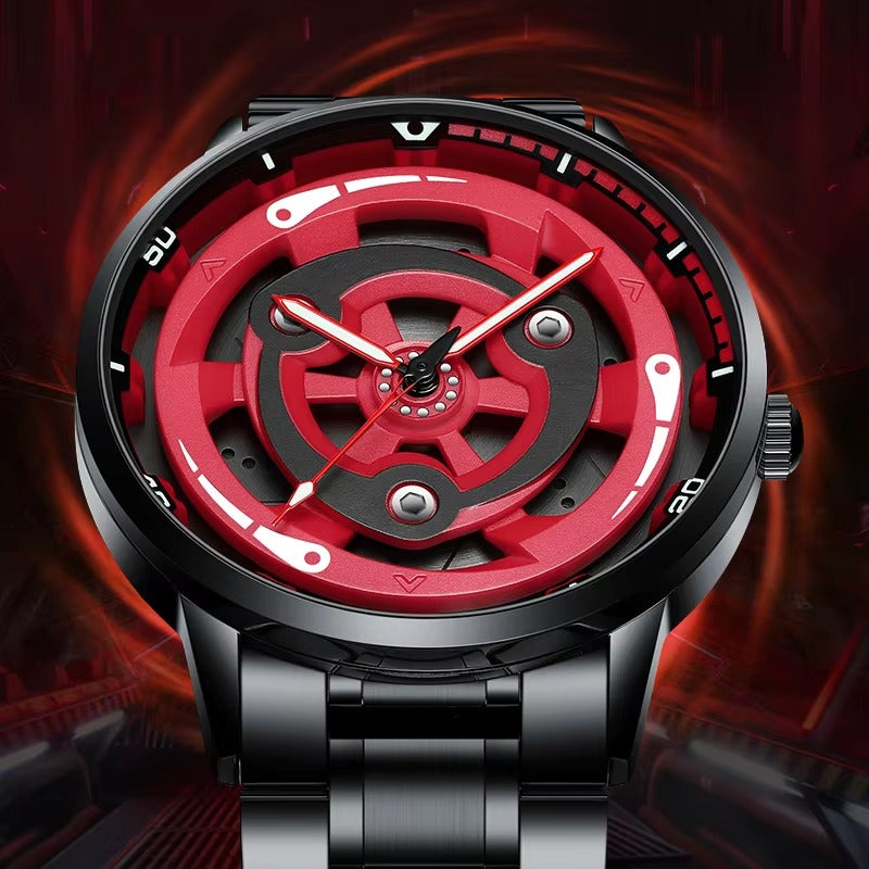 Japanese Anime-Inspired Sports Car Rim Watch – Waterproof Stainless Steel Quartz for Men