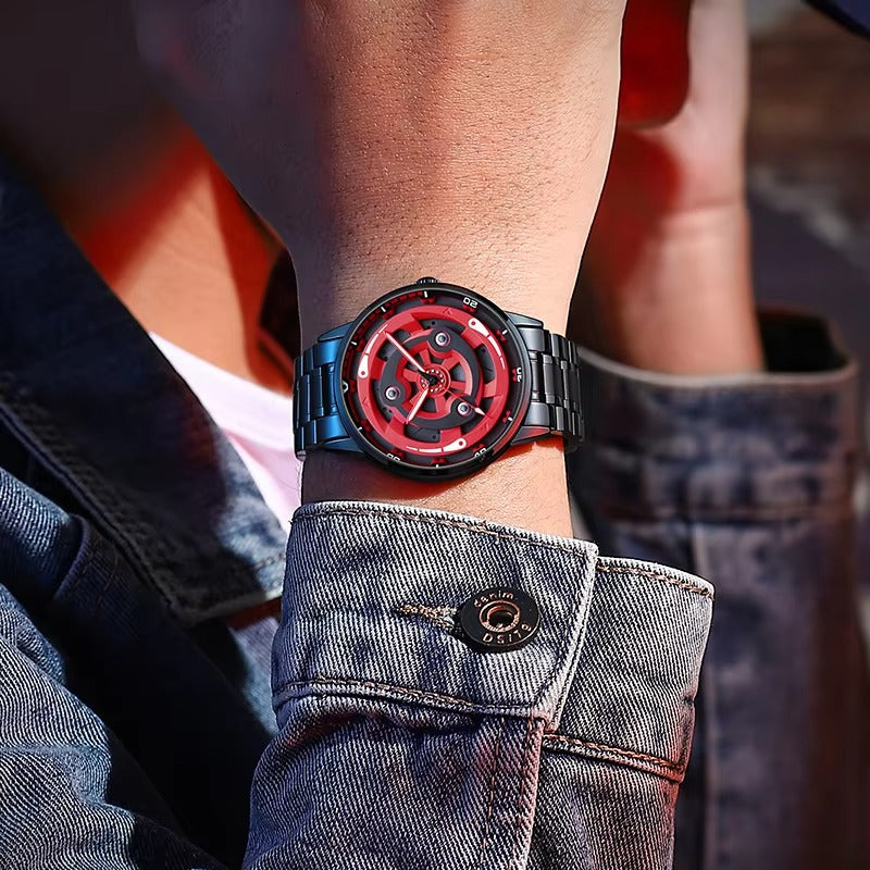 Japanese Anime-Inspired Sports Car Rim Watch – Waterproof Stainless Steel Quartz for Men
