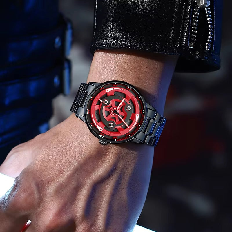 Japanese Anime-Inspired Sports Car Rim Watch – Waterproof Stainless Steel Quartz for Men
