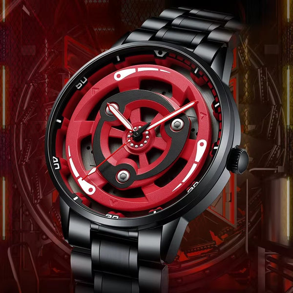 Japanese Anime-Inspired Sports Car Rim Watch – Waterproof Stainless Steel Quartz for Men